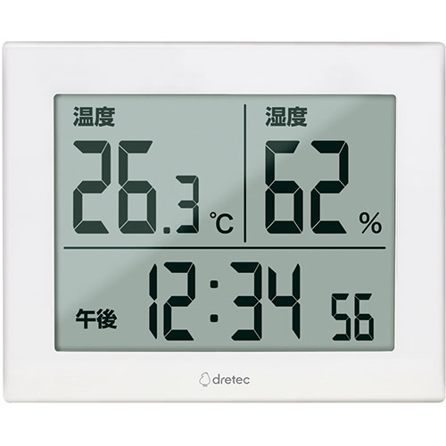 ドリテック 大画面温湿度計「ハキミエ」 ホワイト(O-506WT) 取り寄せ商品