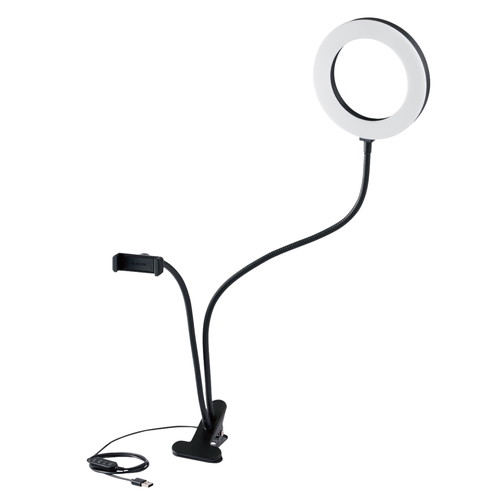 エレコム ELECOM LEDリングライト 自撮リライト 3色調光 クリップスタンド付キ DE-L01BK メーカー在庫品