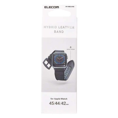 エレコム ELECOM Apple Watch用ハイブリッドレザーバンド (45/44/42mm) ブラック(AW-45BDLHVBK) メーカー在庫品