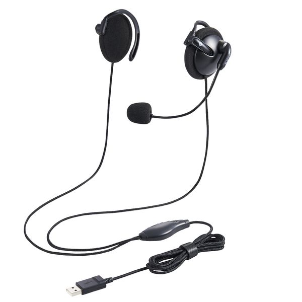 エレコム ヘッドセット 耳掛け 有線 両耳 USB 軽量 黒(HS-EH02UBK) メーカー在庫品