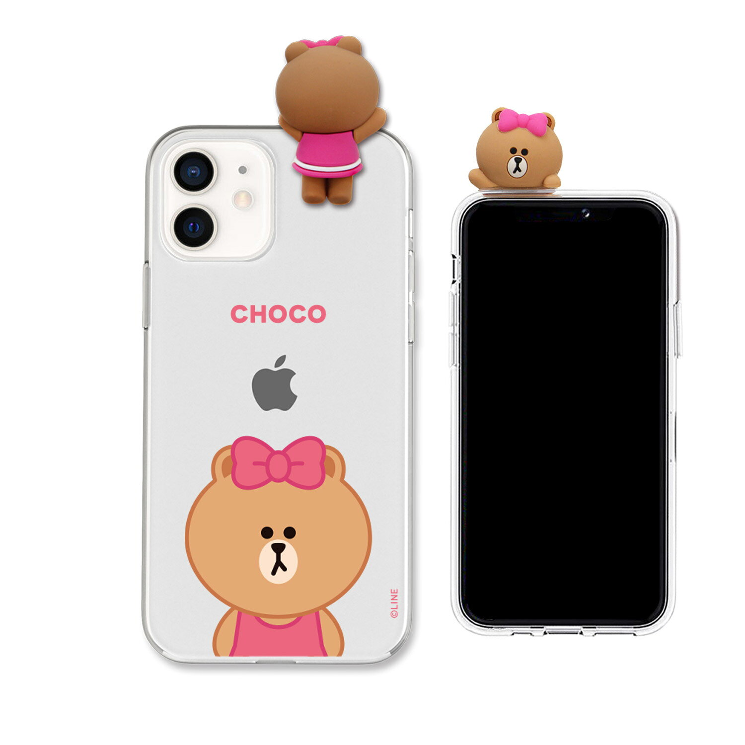樂天商城 - LINE FRIENDS ［公式ライセンス品］iPhone 12 mini フィギュア付きソフトクリアケース BA(KCE-CSG366) 仕入先在庫品