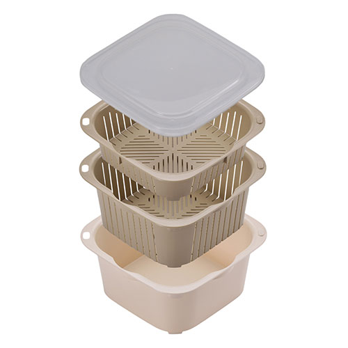 ノーブランド 下ごしらえに便利な角型ザルバット4点セット フタ・浅ザル・深ザル・深バット 料理中に大..