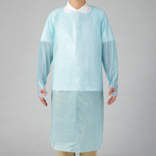 オオサキメディカル クリーンエプロン 袖付 フィンガーフック フリーサイズ ブルー 1箱(10枚)(73739) ..
