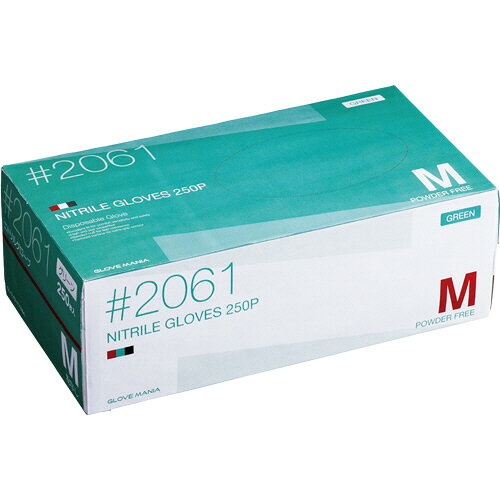 川西工業 ニトリル 使いきり手袋 粉なし M グリーン 1箱(250枚)(#2061 グリ-ン M) 取り寄せ商品