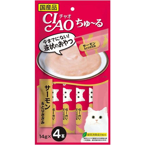 いなばペットフード チャオ ちゅーる サーモン&とりささみ 14g/本 1セット(24本:4本×6パック)(4901133718700 x6) 取り寄せ商品