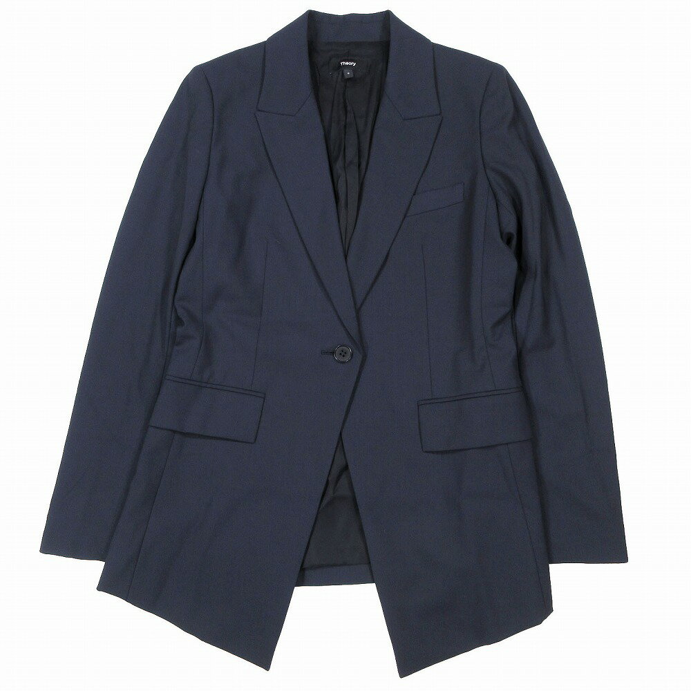 22ss Theory セオリー テーラード ジャケット 1B ブレザー 本切羽 ウール 総裏地 上着 サイズ0 XS ネイビー レディース 【中古】