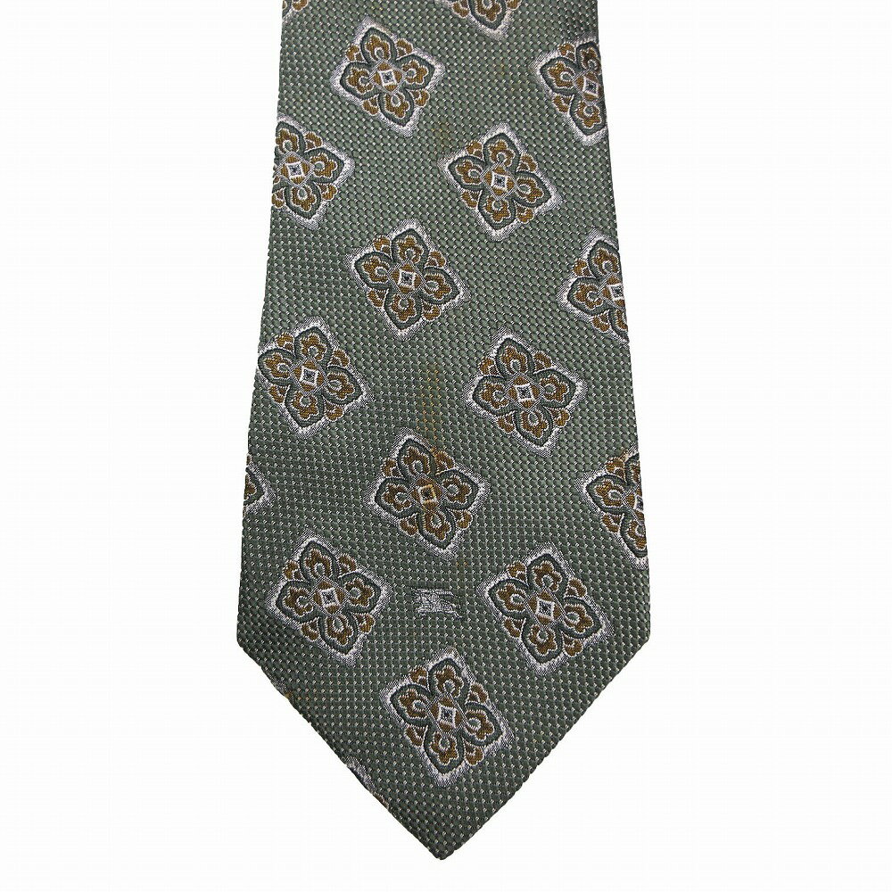 バーバリーズ BURBERRYS 小紋柄 ホースマーク 総柄 シルク ネクタイ ワイドタイ 絹 深緑 カーキ ur70 【中古】