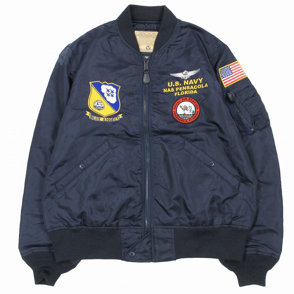 AVIREX アヴィレックス MA-1 フライトジャケット ブルゾン L-2 BLUE ANGLES F-14 ライトアウターサイズ XL ネイビー メンズ 【中古】