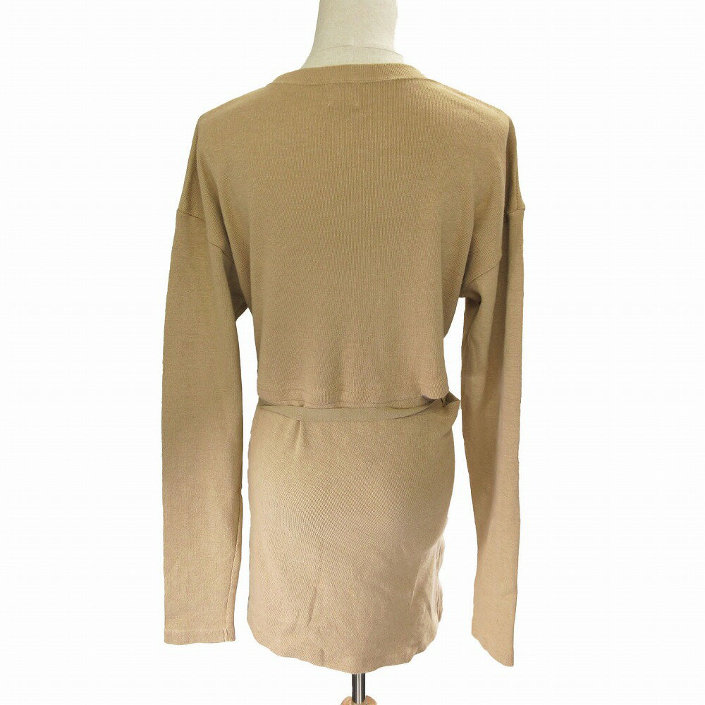 6 ROKU ロク サイドスリット カットソー チュニック 長袖 変形 コットン プルオーバー トップス ベージュ レディース 【中古】