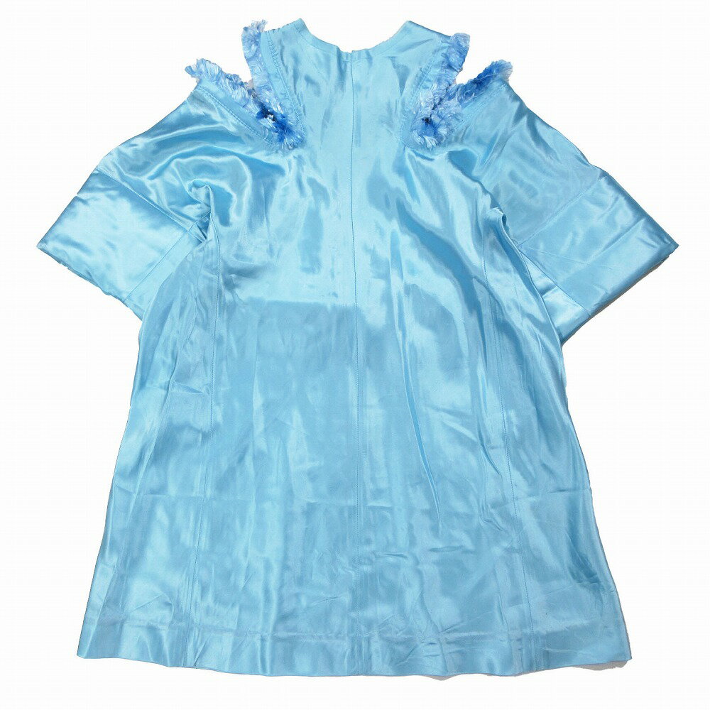TOGA ARCHIVES トーガ アーカイブス フリンジ 肩開き カットソー チュニック パファースリーブ 半袖 36/S 青 レディース 【中古】