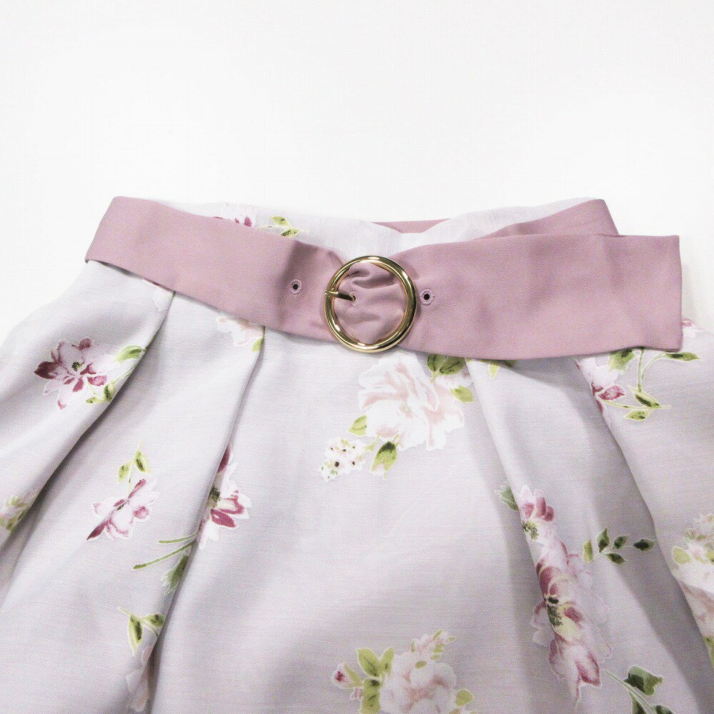 未使用品 LAISSE PASSE レッセパッセ フラワープリント 花柄 フレアスカート ベルト付き サイズ34 XS ピンク レディース 【中古】