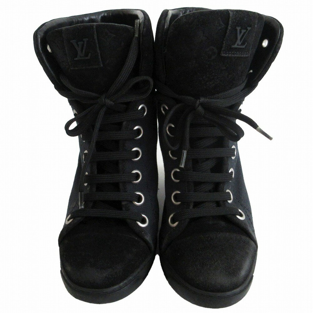 ヴィトン インヒール ハイカット スニーカー ブラック スエード モノグラム