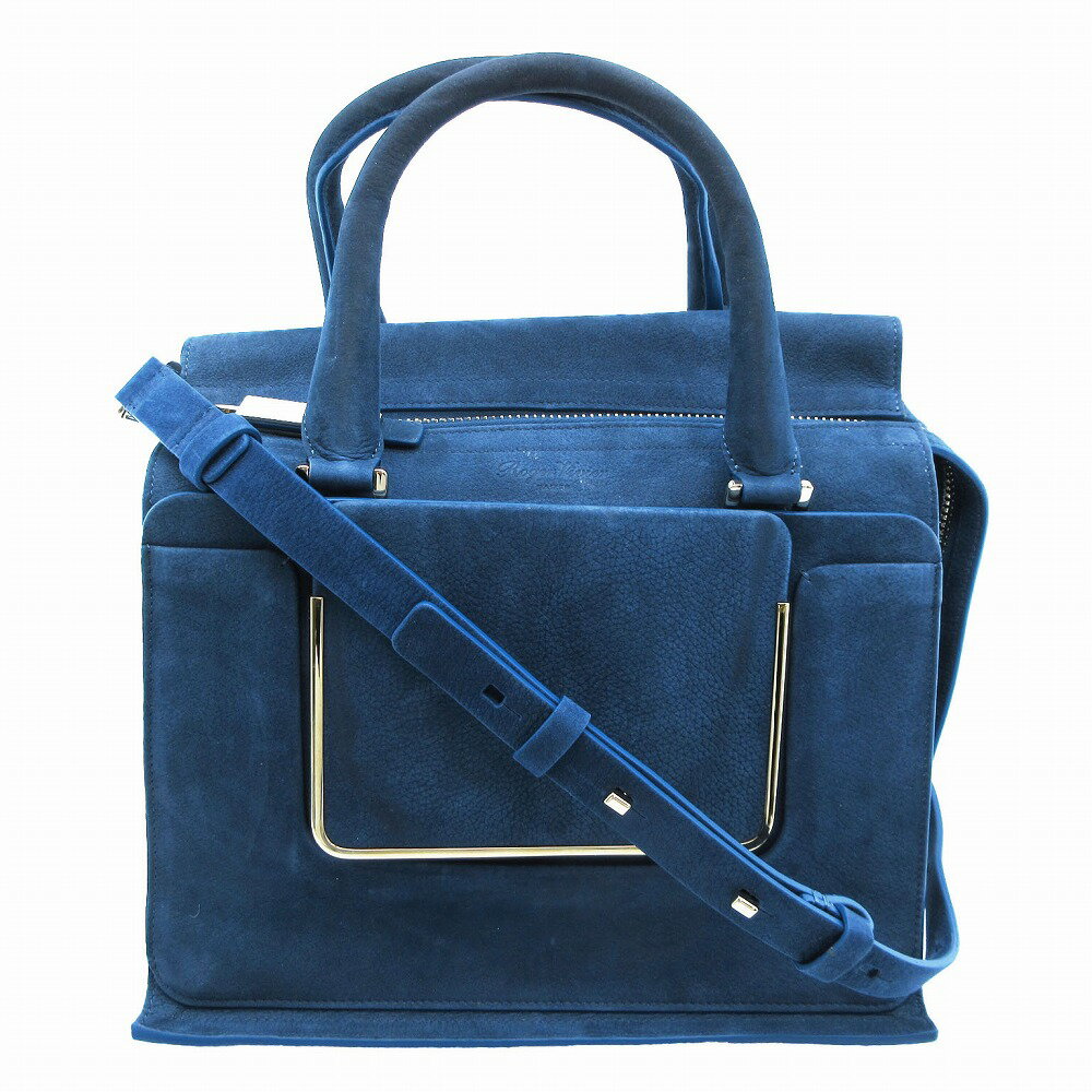 Roger Vivier ロジェヴィヴィエ スエード ショッピングスモール ハンドバッグ 2WAY SHOPPING SMALL U ネイビー レディース 【中古】
