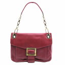 Roger Vivier ロジェヴィヴィエ ヴィヴカバ スクエアバックル レザー チェーン セミショルダーバッグ レッド レディース 【中古】