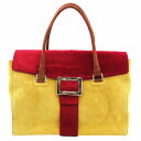Roger Vivier ロジェヴィヴィエ ヴィヴカバ スクエアバックル スエード トートバッグ イエロー レッド レディース 【中古】