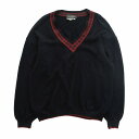 サルヴァトーレ フェラガモ Salvatore Ferragamo アーガイル Vネック ニット セーター ウール コットン M 紺 ネイビー ur224 【中...