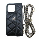 CHANEL シャネル AP3865 iPhone15 PRO MAX アイフォンケース チェーンショルダーバッグ キャビアスキン ブラック 【中古】 /TNT