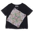 アルベロベロ OLLEBOREBLA Tシャツ カットソー スキッパー 半袖 ブタさん スマイル ハンカチ アップリケ 黒 レディース 【中古】