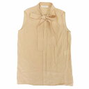 Chloe クロエ ボウタイ リボン ブラウス シャツ 比翼 ノースリーブ シルク100% サイズ34 XS ライトベージュ レディース 【中古】
