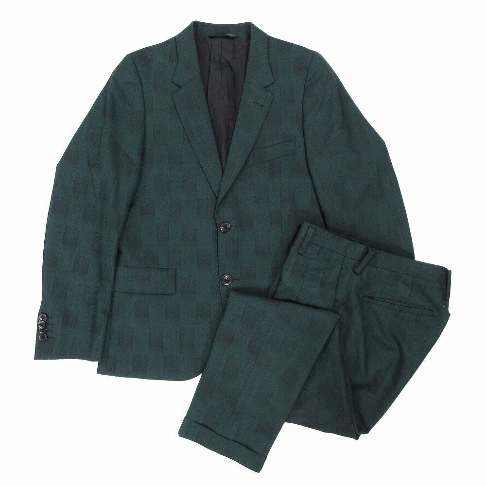 ポールスミス PAUL SMITH スーツ セットアップ テーラード ジャケット タイダイ柄裏地 2B ボトムス 日本製 S グリーン ur71 【中古】