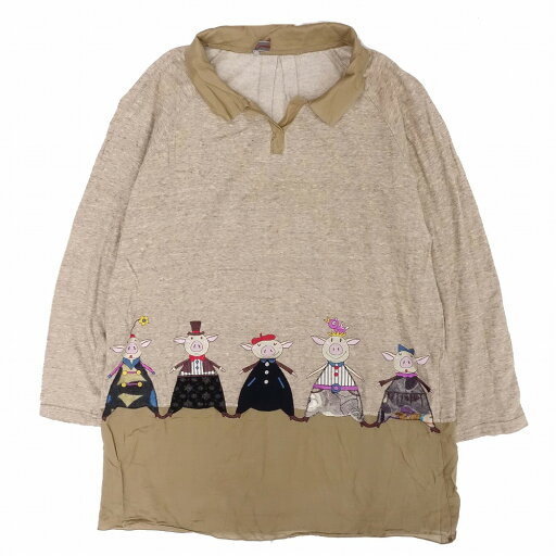 アルベロベロ OLLEBOREBLA オレボレブラ シャツ ワンピース チュニック 長袖 ブタさん 刺繍 フェルト ベージュ レディース 【中古】 アルベロベロ OLLEBOREBLA オレボレブラ シャツ ワンピース チュニック 長袖 ブタさん 刺繍 フェルト ベージュ レディース 【中古】