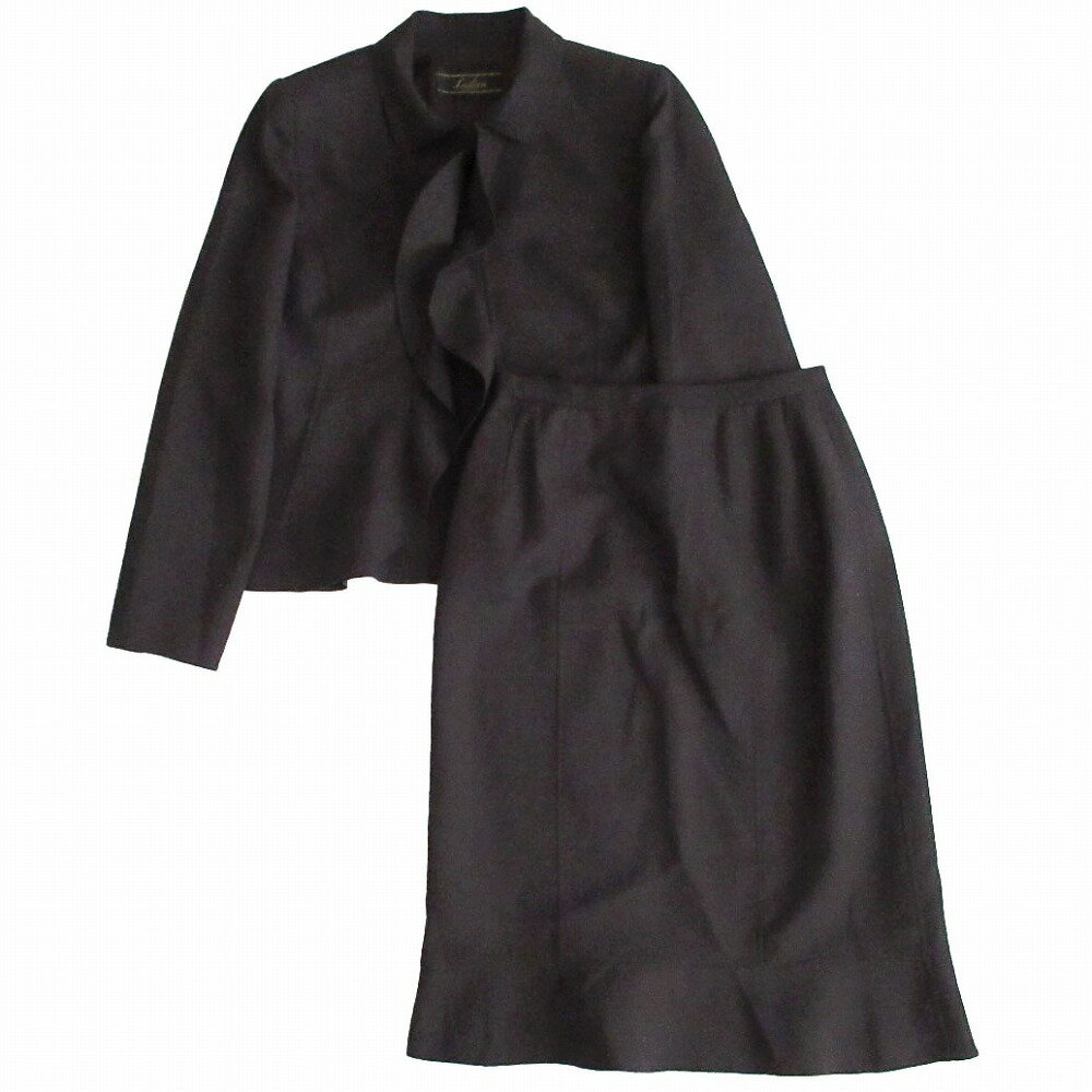 Leilian レリアン スーツ セットアップ フリルジャケット フリルスカート ダークブラウン サイズM レディース 【中古】