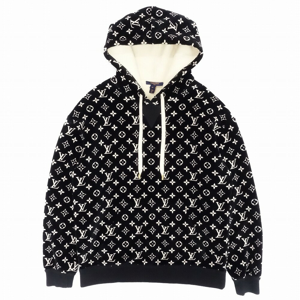 ルイヴィトン LOUIS VUITTON モノグラム パーカー ベロア フーディ プルオーバー タウアリング XS 黒 メンズ レディース 【中古】 /TNT