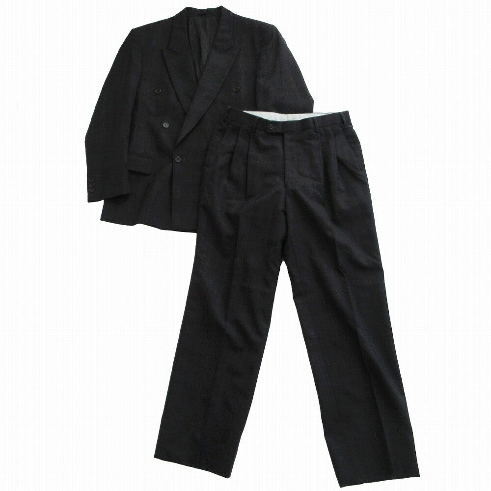 ASPETIVA エスペティーバ グレンチェック柄 スーツセットアップ ダブルブレスト 2タック チャコールグレー サイズS メンズ 【中古】