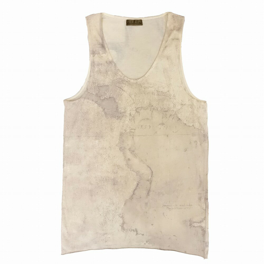 goa ゴア 世界地図 航海 マップ柄 タンクトップ ノースリーブ カットソー トップス F ベージュ メンズ レディース 【中古】