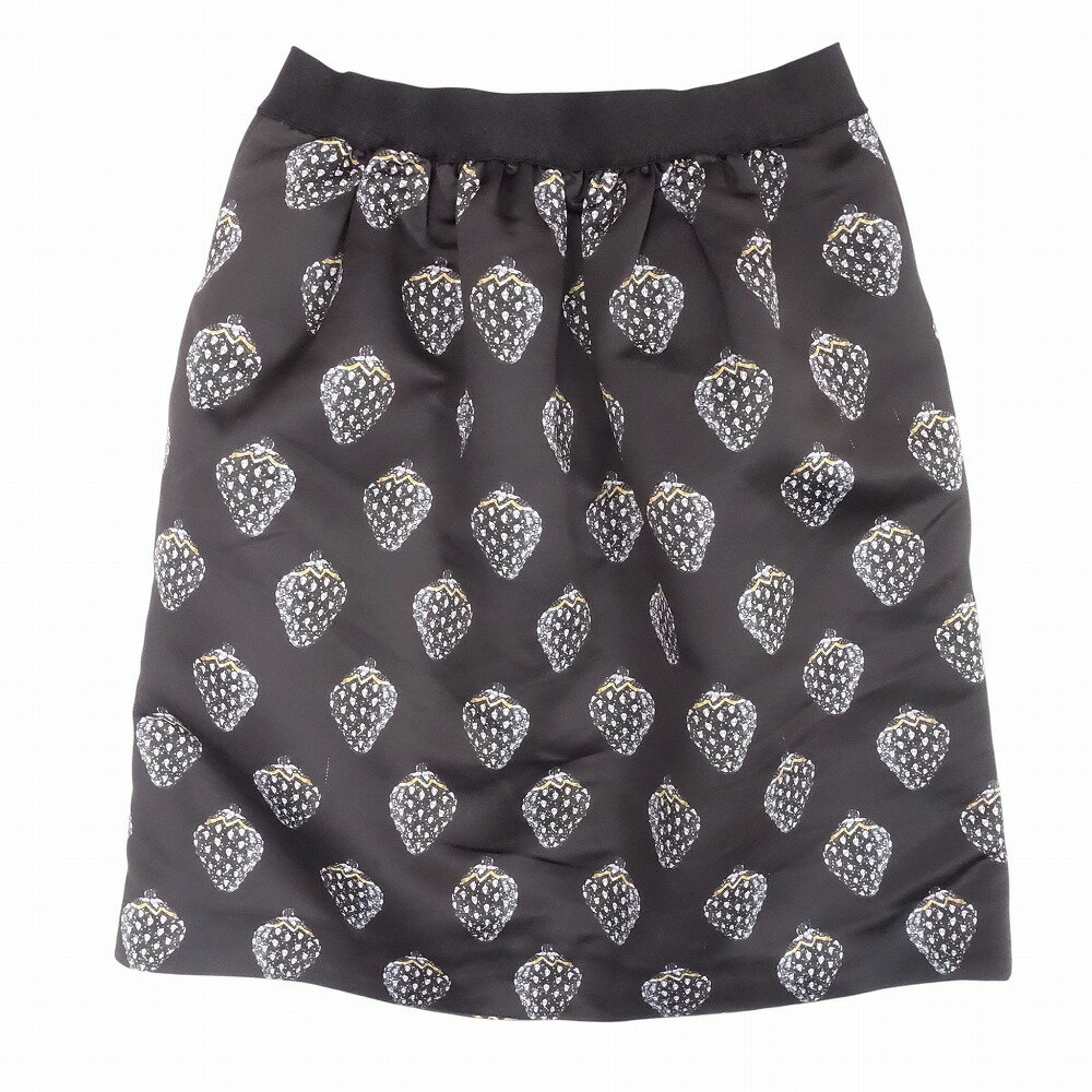 MARKUS LUPFER マーカスルーファー イチゴ柄 フルーツ スカート ギャザー ひざ丈 ボトムス S ブラック 黒 レディース 【中古】