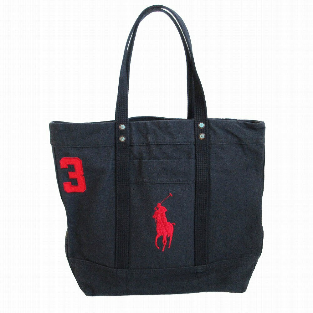 POLO RALPH LAUREN ポロラルフローレン ポニーロゴ刺? キャンバス トートバッグ ネイビー メンズ レディース 【中古】