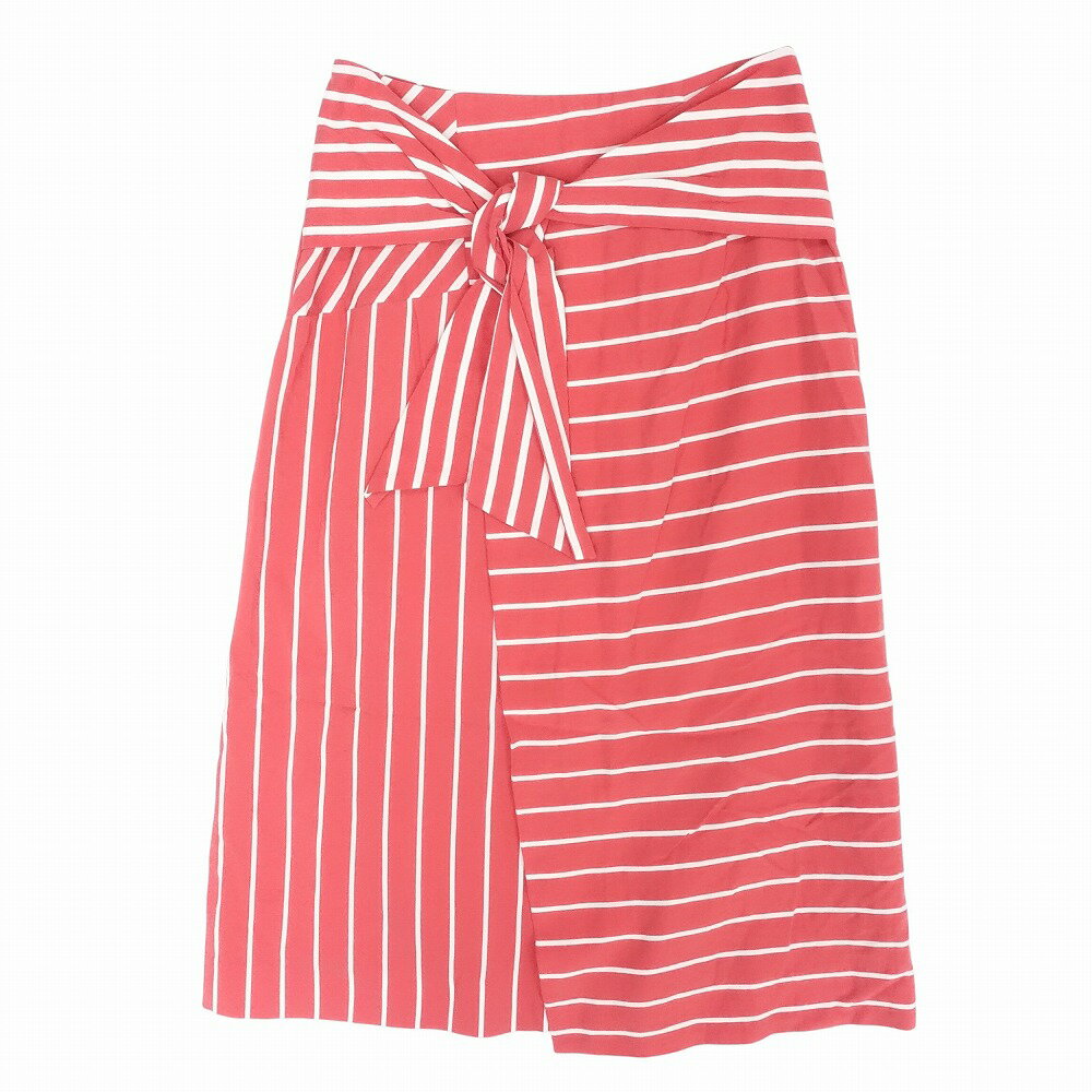 未使用品 19ss allureville アルアバイル ボーダー柄 リボン ラップ風 スカート ミモレ丈 サイズ1 S レッド系 レディース 【中古】