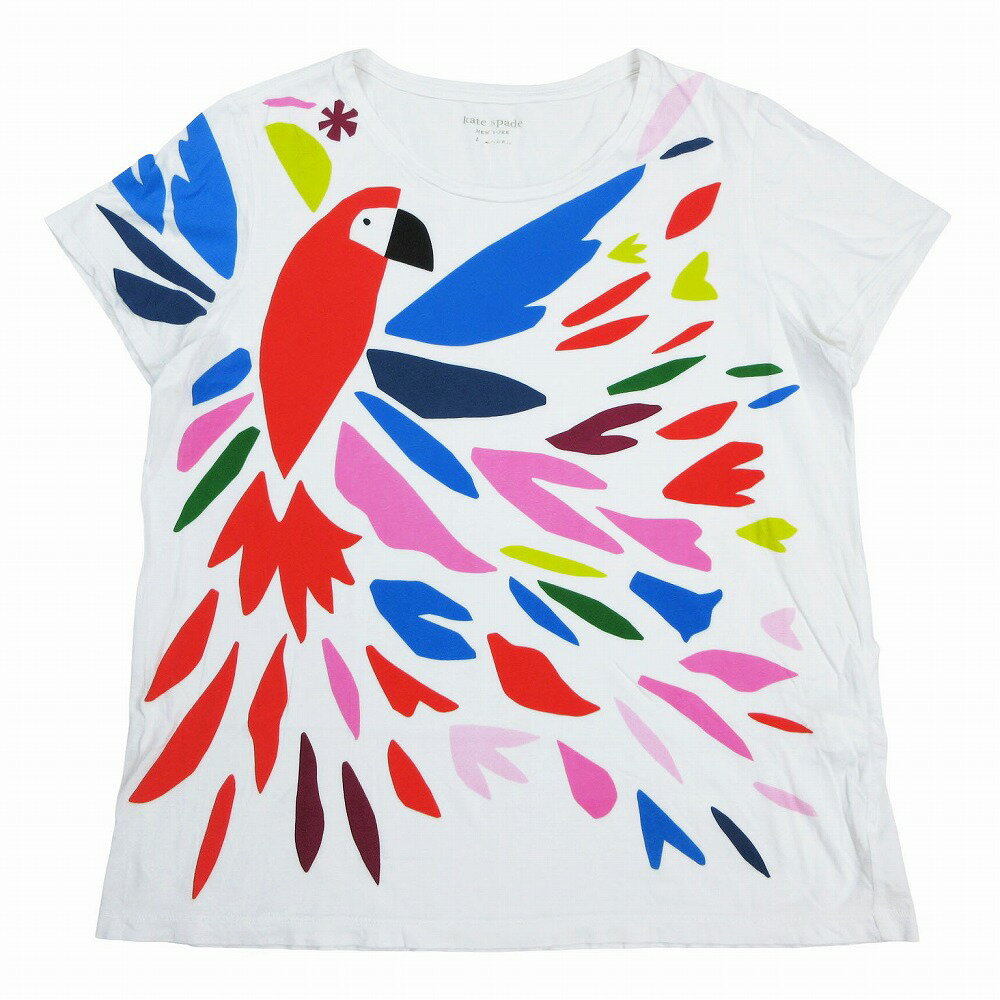 ケイトスペード kate spade Parrot Tee オウム カラフル プリント Tシャツ カットソー 半袖 サイズL ホワイト 白 レディース 【中古】