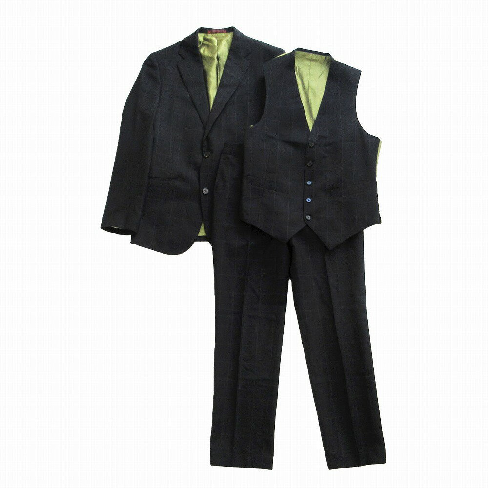 TIMOTHY EVEREST SCHOFIELD&SMITH ALL Wool 英国製 3ピース チェック柄 スーツセットアップ チャコールグレーサイズM メンズ 【中古】