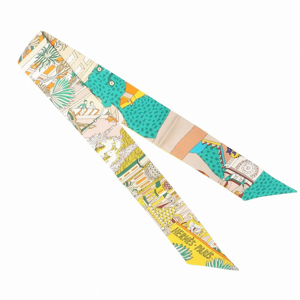 極美品 HERMES エルメス ツイリー ツイリー アニマポリス シルク スカーフ オレンジ マルチカラー レディース 【中古】 /TNT