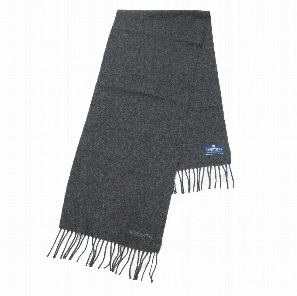 GIVENCHY ジバンシィ ピュアニューウール ロゴ刺しゅう マフラー グレー サイズ32×140cm メンズ 【中古】