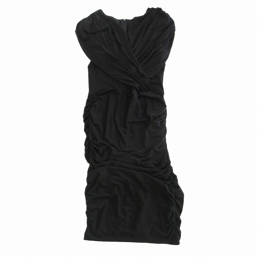 TADASHI SHOJI タダシショージ ギャザー ドレス ワンピース ノースリーブ ひざ丈 ブラック OM90509M XS レディース 【中古】