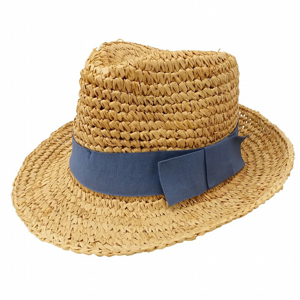 ADAM ET ROPE アダムエロペ ラフィア ハット ストローハット 麦わら帽子 ベージュ×ブルー レディース 【中古】