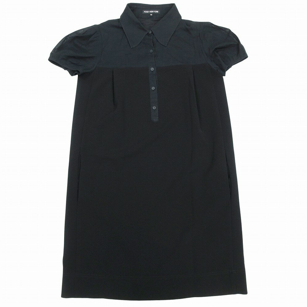 FOXEY NEWYORK フォクシーニューヨーク 24515 半袖 シャツ ワンピース ひざ丈 チュール袖 ブラック サイズ40 M レディース 【中古】