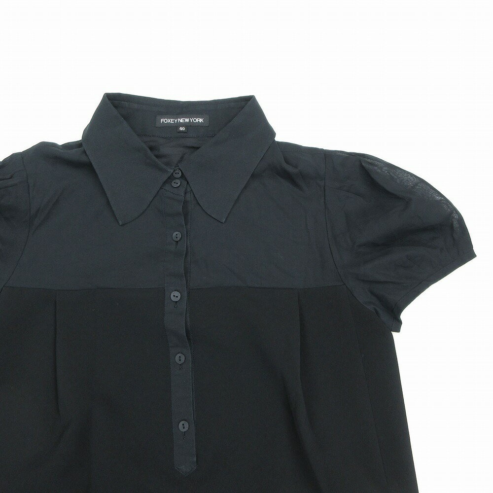 FOXEY NEWYORK フォクシーニューヨーク 24515 半袖 シャツ ワンピース ひざ丈 チュール袖 ブラック サイズ40 M レディース 【中古】