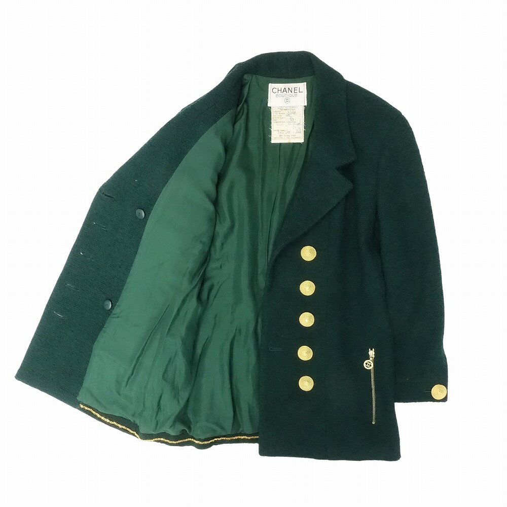 良品 Vintage CHANEL シャネル セットアップ ツイード ジャケット スカート 金ボタン オールド スーツ 緑 38 M レディース 【中古】 /TNT