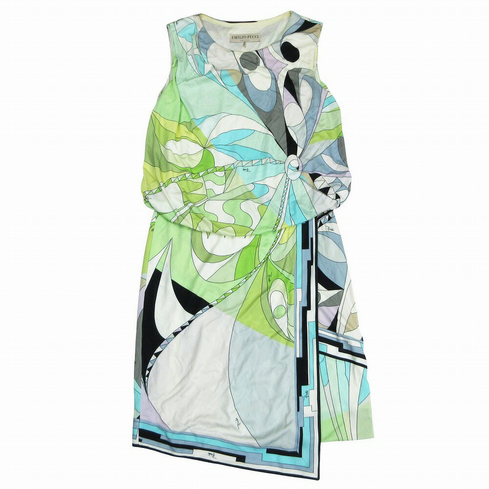 エミリオプッチ　総柄　シルク100% イタリア製　膝丈　ストレッチ　ワンピース エミリオプッチ プッチ柄 イタリア製 ベルト レーヨン100% 膝丈