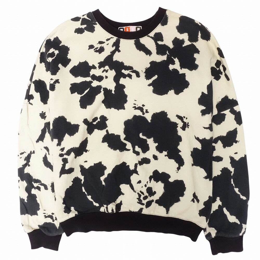 MSGM エムエスジーエム 総柄 スウェット トレーナー 裏起毛 クルーネック プルオーバー 長袖 XS ブラック メンズ レディース 【中古】