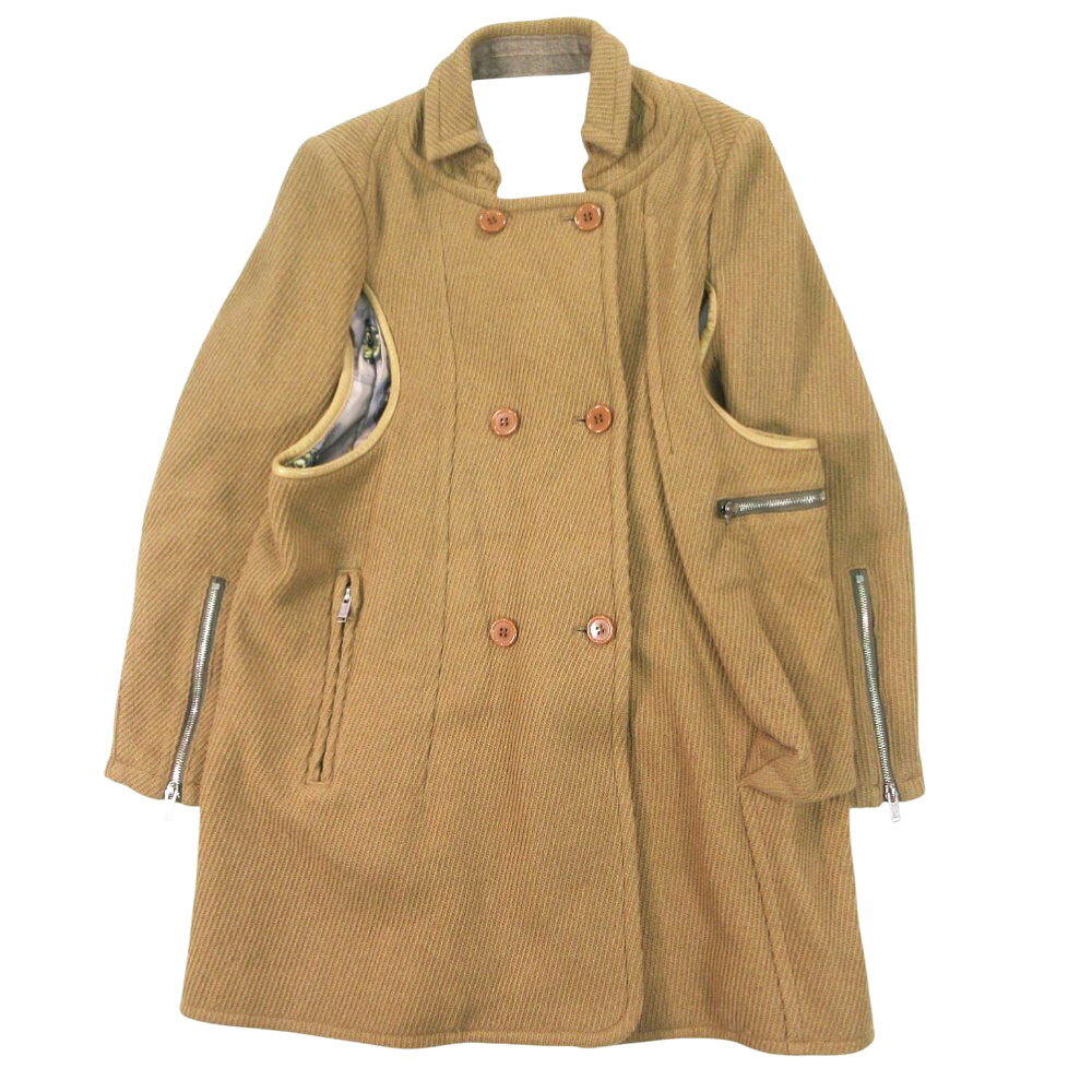 11aw アンダーカバー UNDER COVER MIRROR期 変形 ダブル コート ジャケット バック オープン レザートリミング キャット柄 【中古】