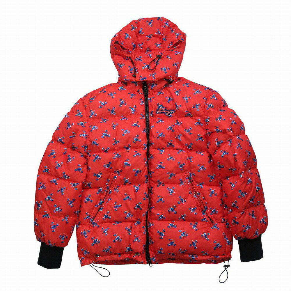 KENZO ケンゾー May Flowers 花柄 総柄 ダウン ジャケット ロゴ パッチ ナイロン memento collection 1 S レッド メンズ 【中古】