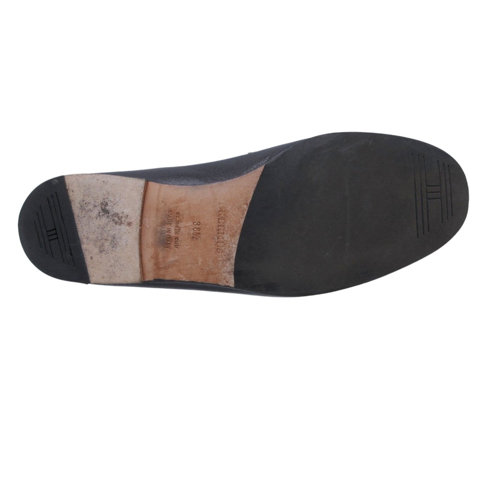 HERMES エルメス ローファー モカシン レザー シューズ ゴールド金具 ルリバックル コレット 38.5 24.5cm 黒 レディース 【中古】