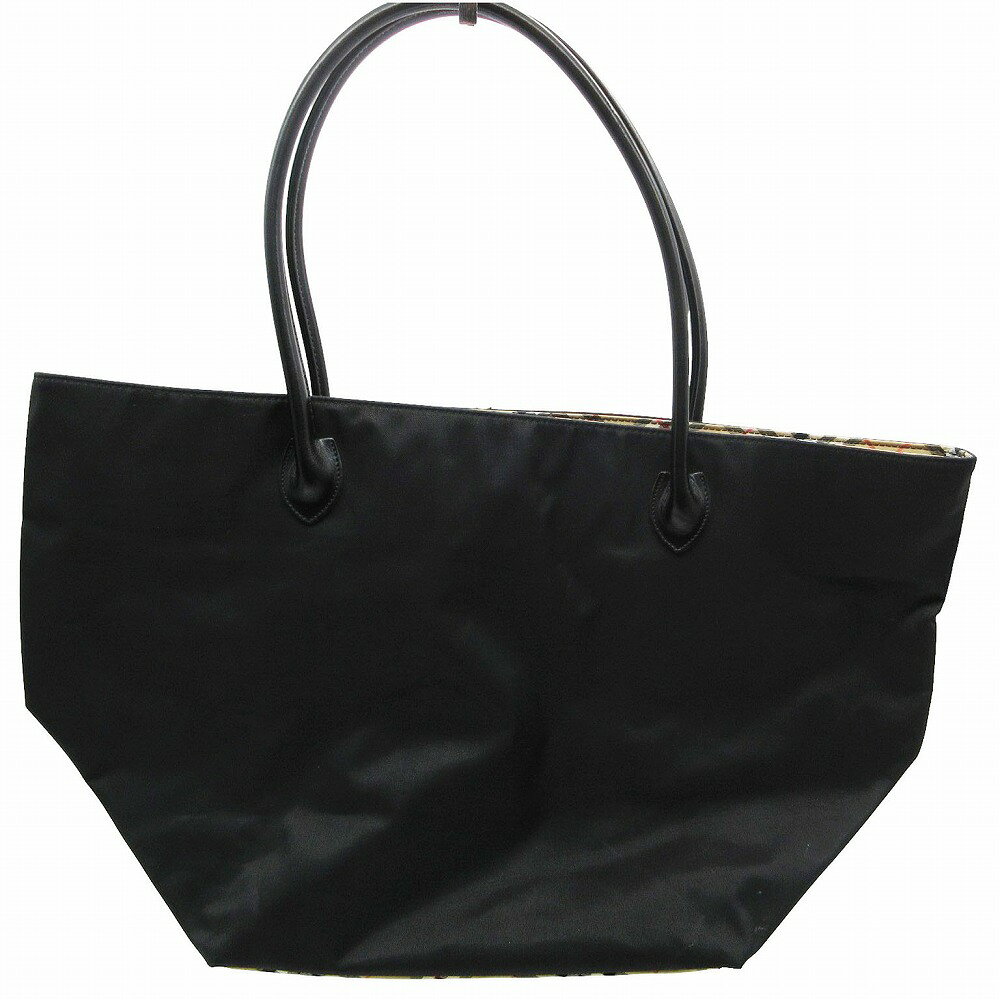 BURBERRY BLUE LABEL バーバリーブルーレーベル ナイロン舟型トートバッグ ブラック×ノバチェック ZAE01-009 レディース 【中古】