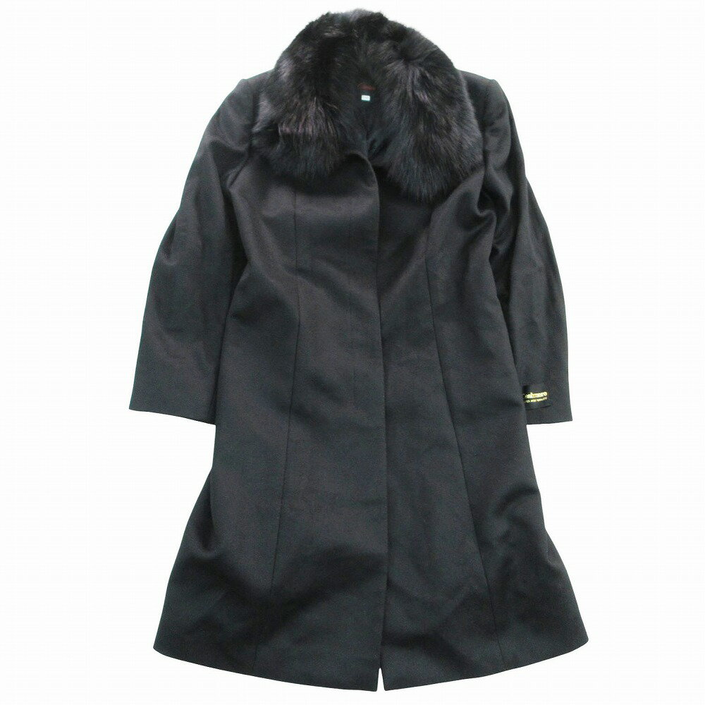 Oneiros オネイロス カシミヤ 100% ステンカラー コート ブルーフォックス ファーカラー 羊毛 11 L 黒 ブラック レディース 【中古】