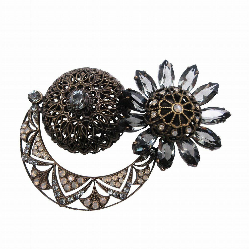 ARMANI アルマーニ ラインストーン フラワー ムーンモチーフ ブローチ アクセ アンティークゴールド メンズ レディース 【中古】