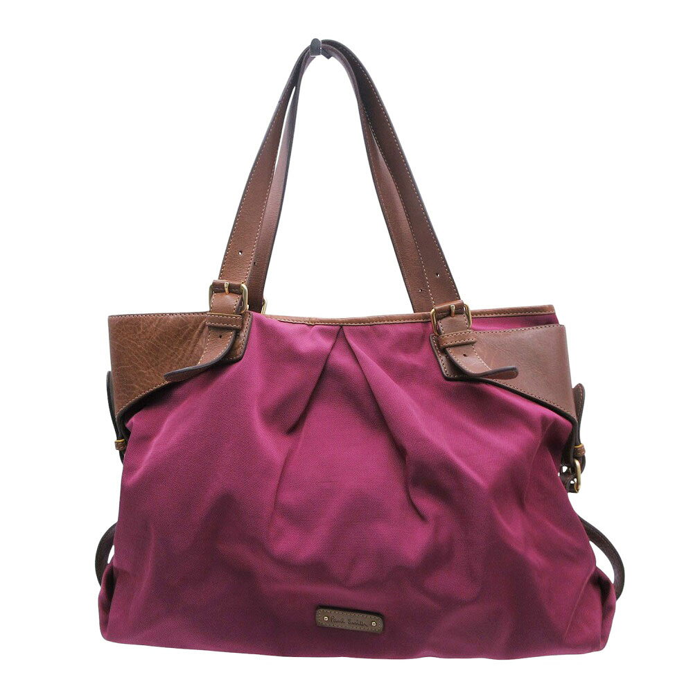 Paul Smith ポールスミス ロゴ ナイロンキャンバス×レザー トートバッグ パープル ブラウン メンズ レディース 【中古】